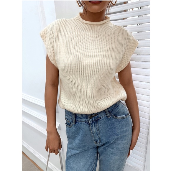 Cable Knit Beige Muscle Tee Top - Picture 11 of 14